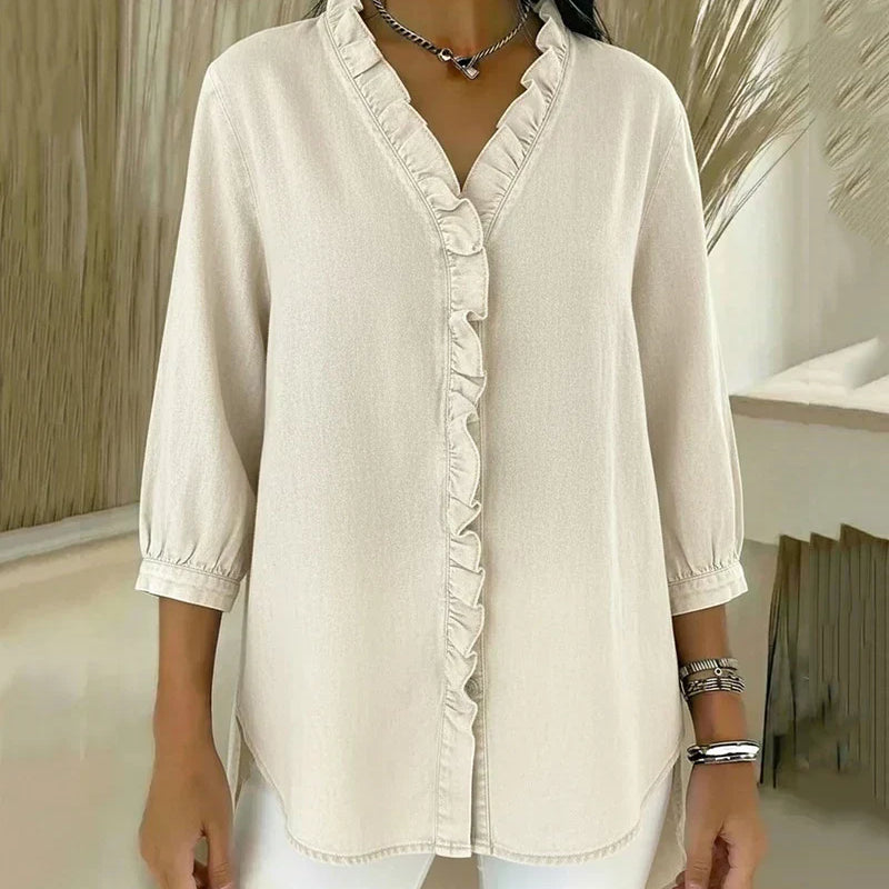 Blusa su V formos iškirpte, nėriniais ir minkštu prisilietimu