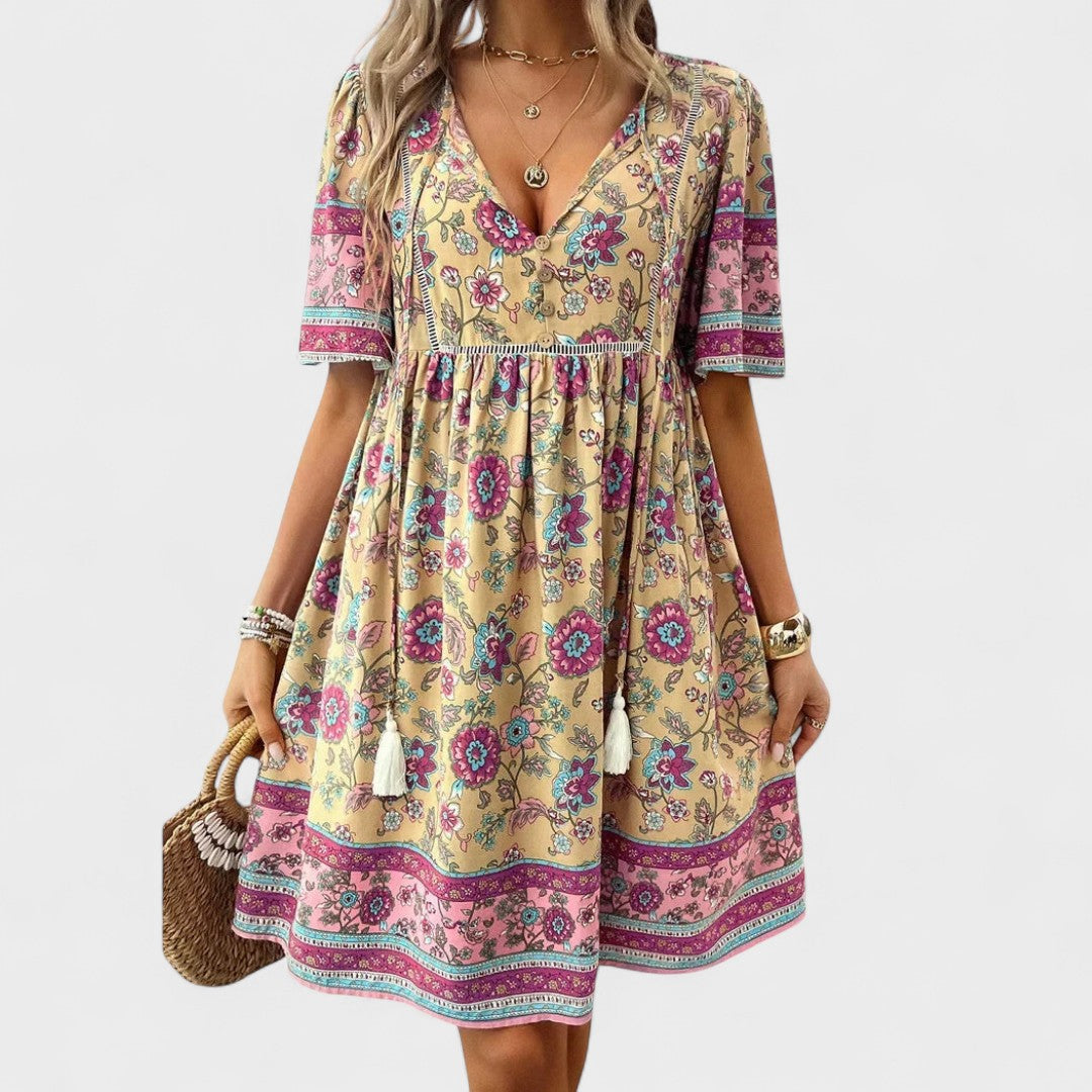 Marta - Boho Gėlių Suknelė