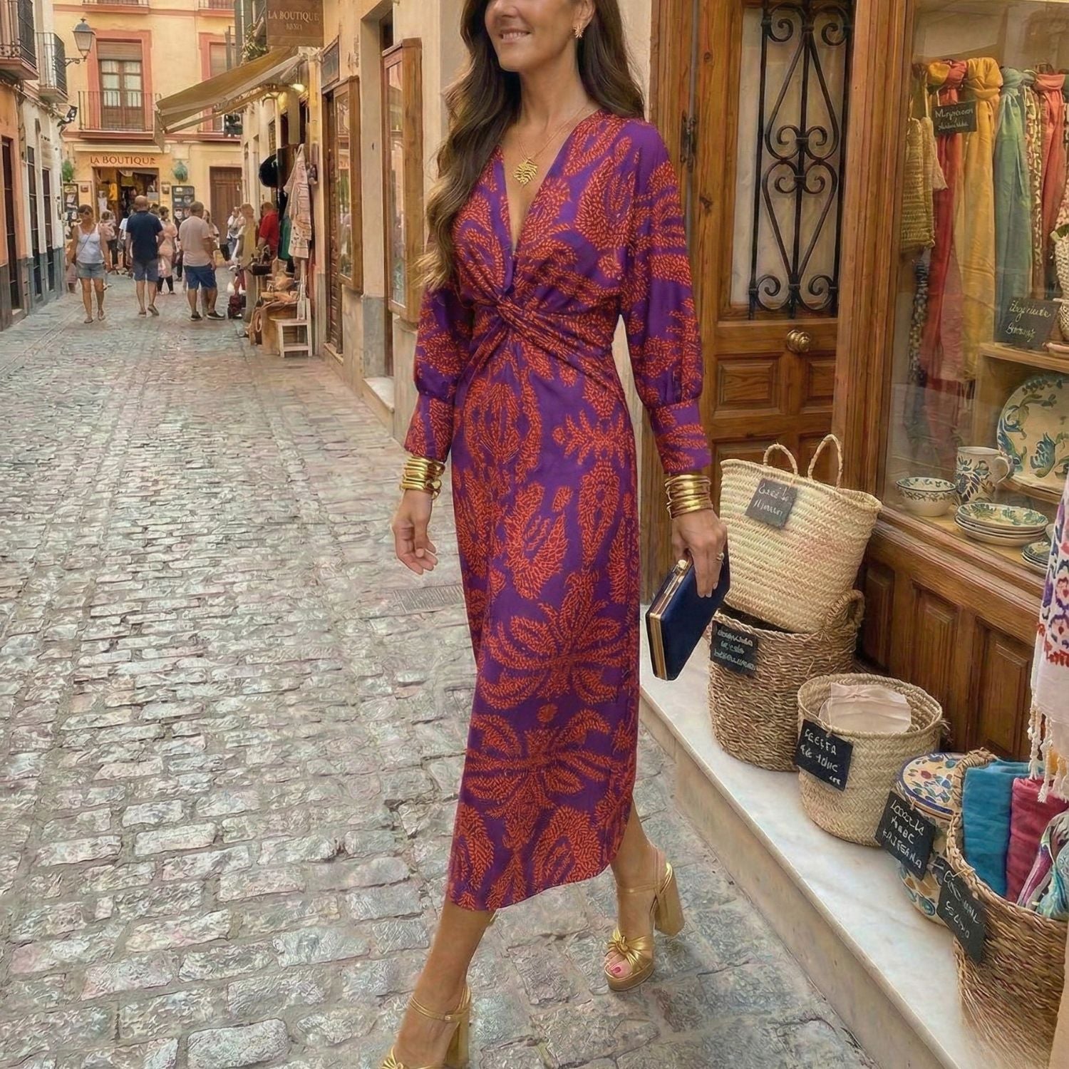 Isadora | elegantiškas midi suknelė su amžinu žaviu raštu