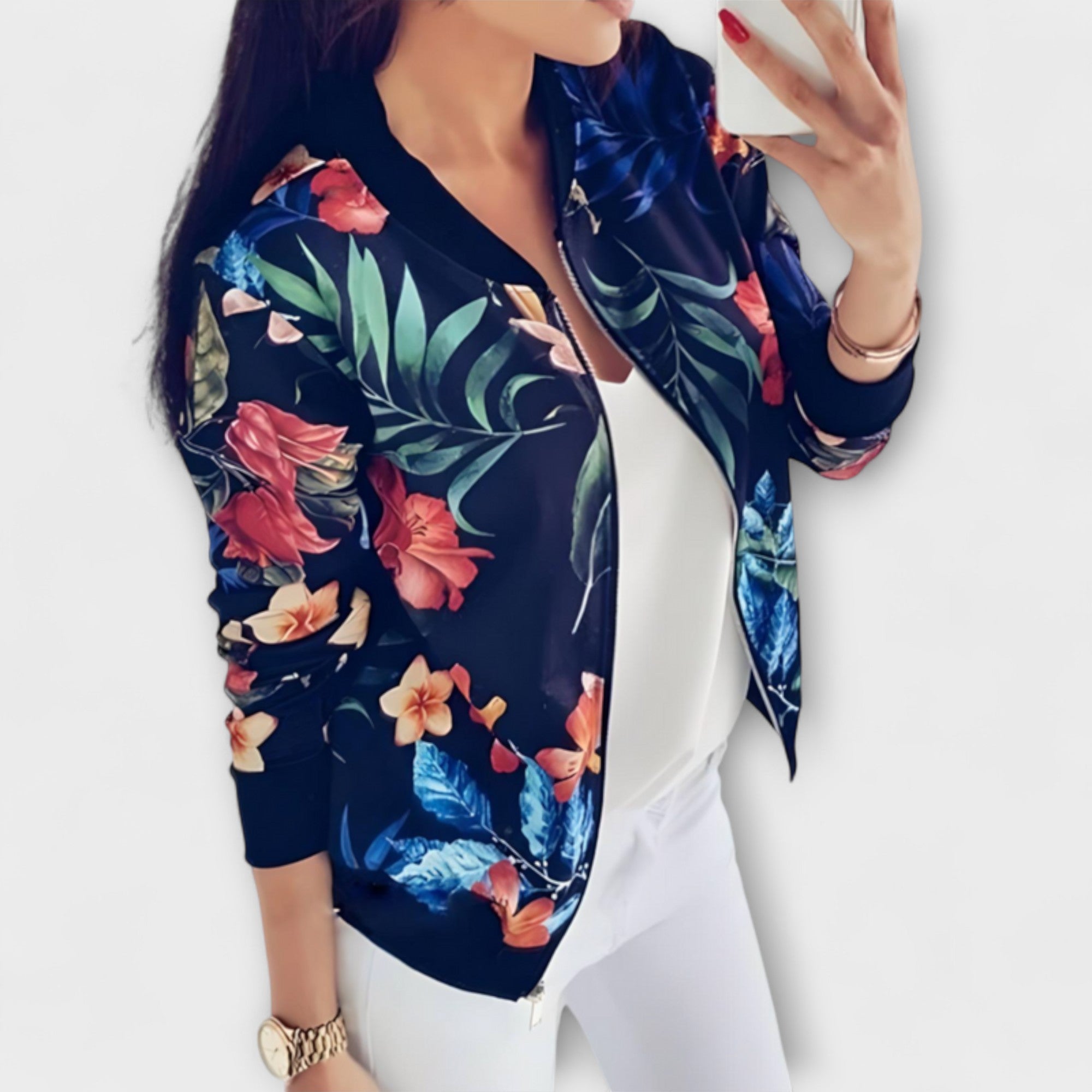 Andreia - Elegantiška bomber striukė su gėlių raštu